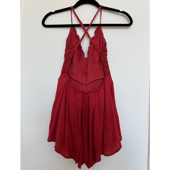 Star Spangled Rust Red Backless Lace Romper - Picture 6 of 8